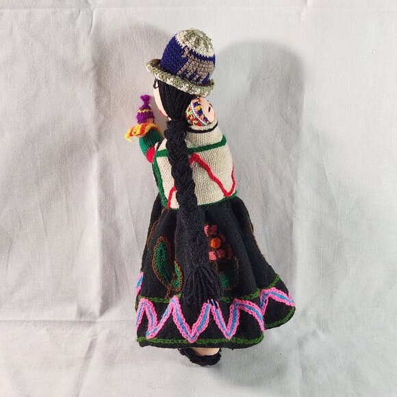 Peruvian Andean Handmade Doll Folk Art Embroidery Dress Mother with Baby 14 in - Picture 8 of 13
